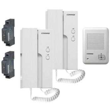 ZESTAW DOMOFONOWY COMMAX 2x UNIFON DP-2HPR(DC) + STACJA BRAMOWA DR-201D + ZASILACZ MEAN WELL HDR-15-12 12VDC